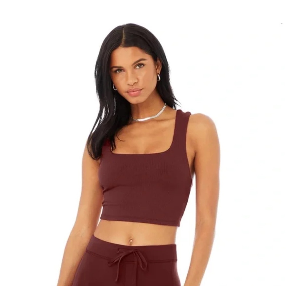 Alo Yoga | Alosoft Ribbed Chic Bra Tank in Cranberry